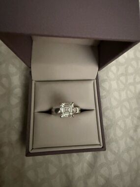 Asscher-Cut White Gold Solitaire Ring in Silver Tone